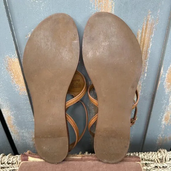 Tory Burch Leticia Ankle Strap Logo Thong Sandal Tan Sz 7.5 - Picture 11 of 15